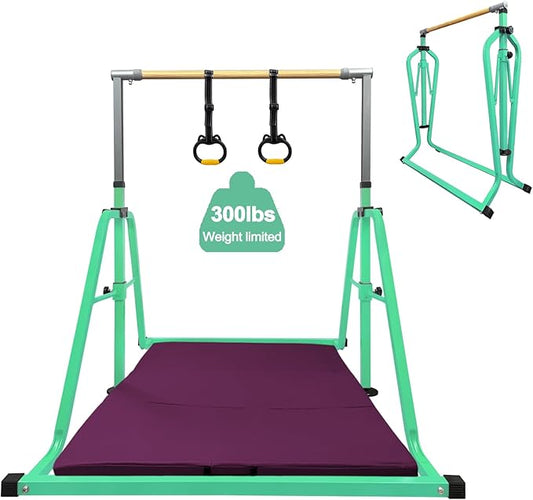 Foldable Gymnastics Kip Bar,Horizontal Bar for Kids,No Wobble Gym Equipment for Home Indoor,3' to 5' Adjustable Height,Gymnasts 1-4 Levels,300 lbs Weight Capacity