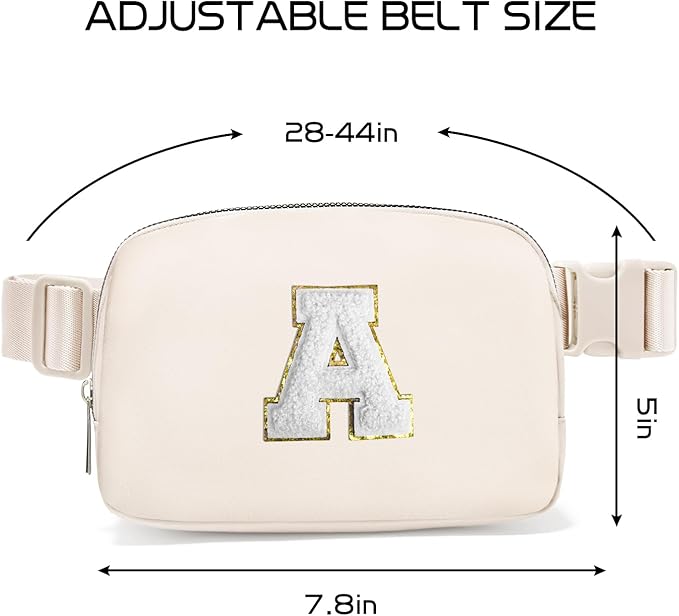 Gitus Birthday Gifts for 8 9 10 11 12 13 Year Old Girls Personalized Fanny Pack Crossbody Bags with Initial Letter Patch Belt Bag for Teen Girls Cute Trendy Stuff Travel Essentials (Ivory-A)