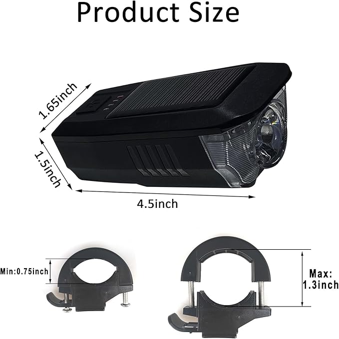 Ultra Bright Bike Light, IPX4 Water Resistant Bicycle Headlight, USB Rechargeable, 3 Light Modes, Solar Powered LED Bicycle Lights Front for Kid Women Men Road Cycling Safety