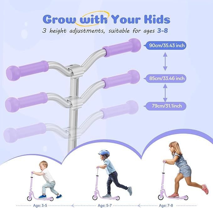 Scooter for Kids with Light-Up Wheels & Deck, Adjustable Heights 2 Wheel Kick Scooters for Kids 5-7, Toddler Scooters with 4 Lighting Mode Deck
