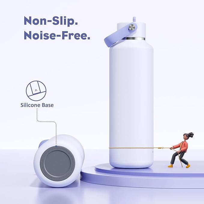 POWCAN 24 oz Slim Insulated Water Bottle: Leakproof, Lightweight, Cold for 24H, Double Walled Stainless Steel Water Bottle with Straw for Travel, Hiking, Biking, Sport, Outdoors (Lupine Haze)