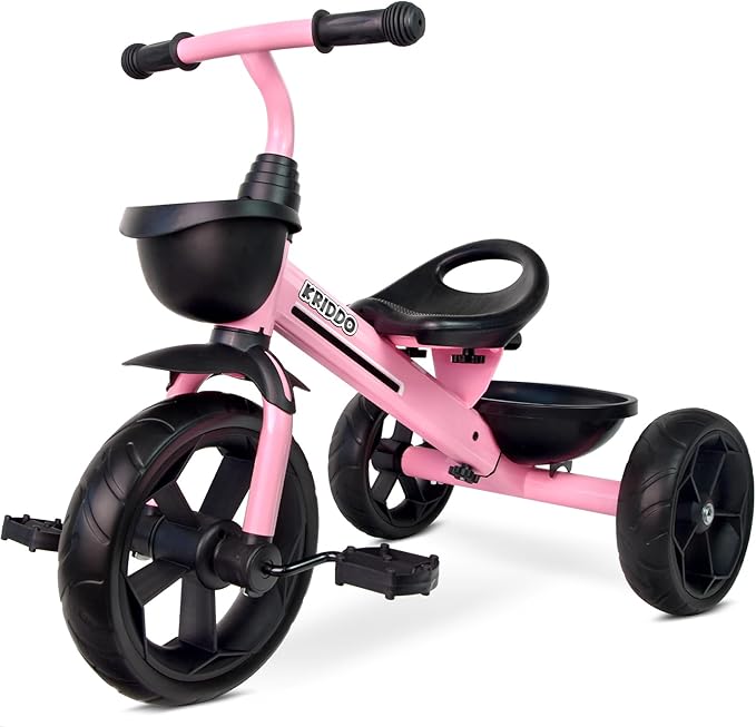 KRIDDO Kids Tricycles Age 24 Month to 4 Years, Toddler Kids Trike for 2.5 to 5 Year Old, Gift Toddler Tricycles for 2-4 Year Olds, Trikes for Toddlers, Sporty Styling, Pink
