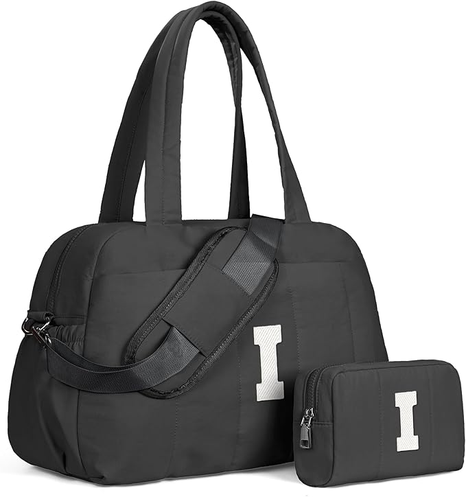 Women Duffle Bag with Initial, Personal Item Travel Bags，Gym Bag with Wet Pocket，Lightweight Travel Bags Personalized Tote with Makeup Pouch, Birthday Gifts for 13 14 15 16 17 Year Old Girls