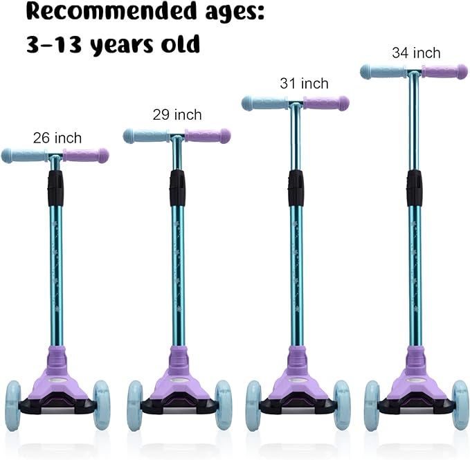 3 Wheel Scooter for Kids Ages 6-12,Kids Scooter with Light Up Wheels, Sturdy Deck Design, and 4 Height Adjustable Suitable for Kid Ages 3-12