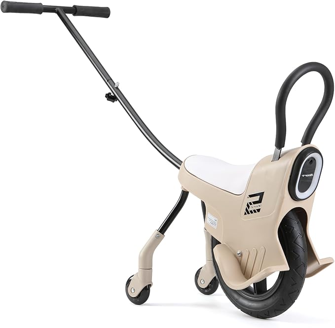 12in Hand Push Unicycle for Kids, Light Unicycle Bikes with Light/Handrails/Auxiliary Wheels, Parent-Child Unicycle Bike, Unicycle Balance Bikes, Kids Unicycle Bicycles (Khaki)