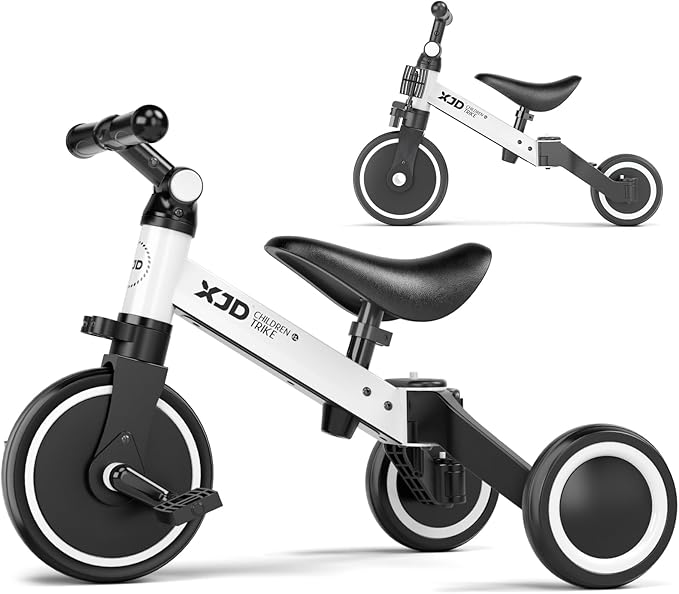 ﻿XJD 5 in 1 Toddler Bike, Tricycle for Toddlers 1-3 with Adjustable Seat Height, Removable Pedals, Ideal Balance Bike Birthday Gifts and Toys for Boys and Girls