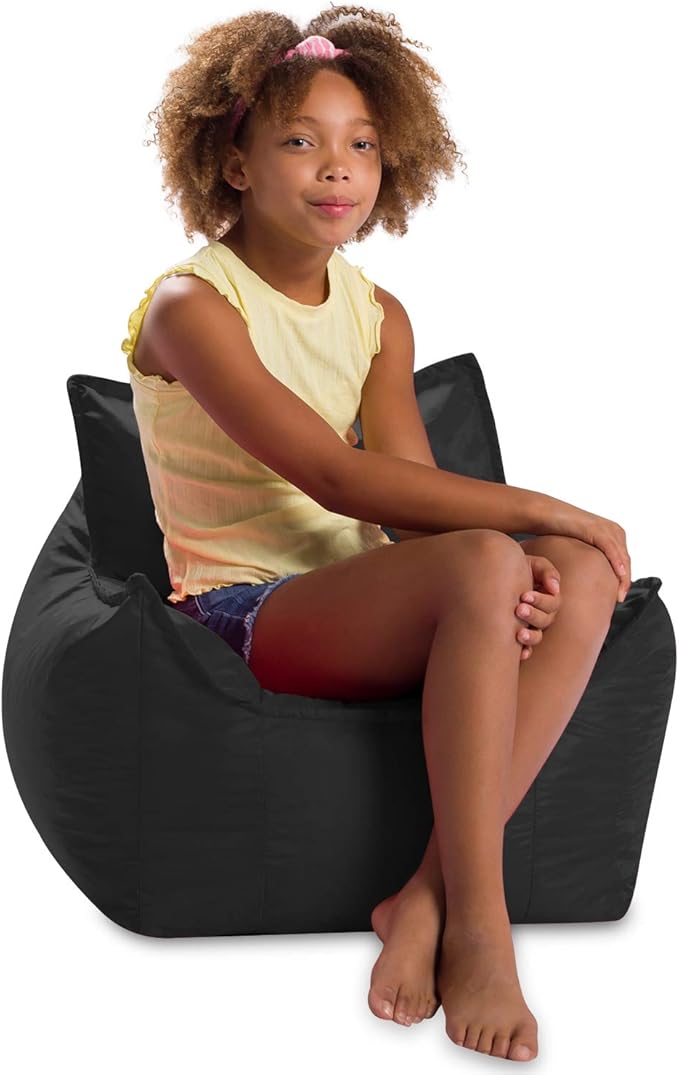 Posh Creations Bean Bag Chair Structured Comfy Seat Use for Gaming, Reading and Watching TV, Newport, Black