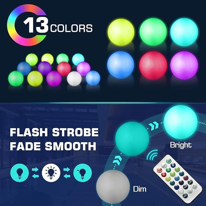 LED Beach Balls Glow in Dark Party Supplies, 2pcs Inflatable Light up Ballon 16'' Floating Pool Light with Remote 16 Color 4 Mode Beach Game Pool Toy Kickball for Neon Party Decoration-4 Lights