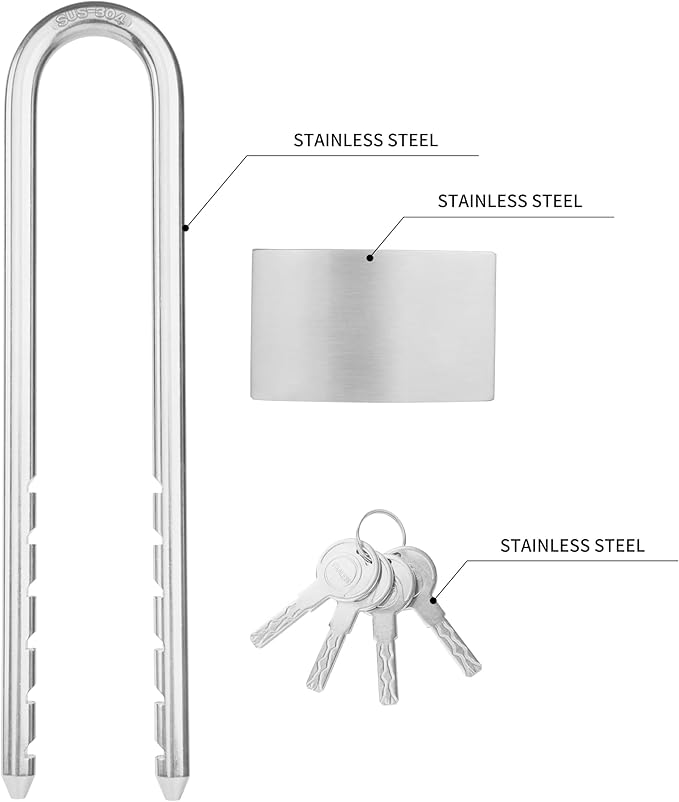 All Weather Stainless Steel 2-Pack Keyed Alike Bike U Locks, Outdoor Pad Locks with 8 Keys, 2.76 in. (70mm) Wide, Adjustabl Shackle Marine Locks for Bike,Boat,Gate,Cabinet,Scooter,etc.