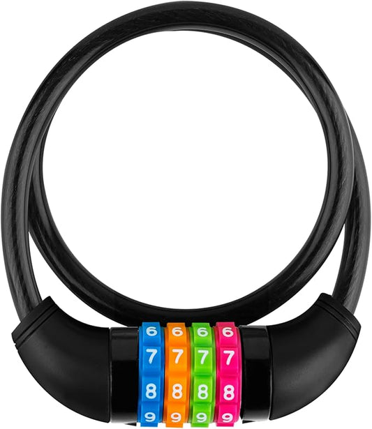 Bike Lock Cable, 4-Digit Combination With Metal Lock Head, Resettable, 2 Feet x 0.45 in, for Bicycle, Scooter, Skateboard, Motorcycle, E-Bike (Black)