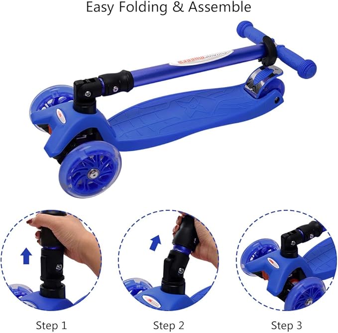 ChromeWheels Foldable Scooters for Kids, Deluxe Kick Scooter 4 Adjustable Height 132lbs Weight Limit 3 Wheel, Lean to Steer LED Light Up Wheels, Best Gifts for Girls Boys Age 3-12 Year Old