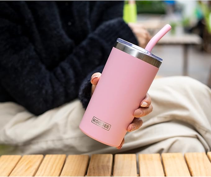 koodee Tumbler with Lids and Straws-12 oz Skinny Tumbler Stainless Steel Double Wall Vacuum Insulated Water Cup Spill Proof, BPA Free (Pink-Blue)