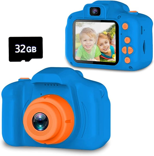 Seckton Upgrade Kids Selfie Camera, Christmas Birthday Gifts for Boys Age 3-9, HD Digital Video Cameras for Toddler, Portable Toy for 3 4 5 6 7 8 Year Old Boy with 32GB SD Card-Navy Blue