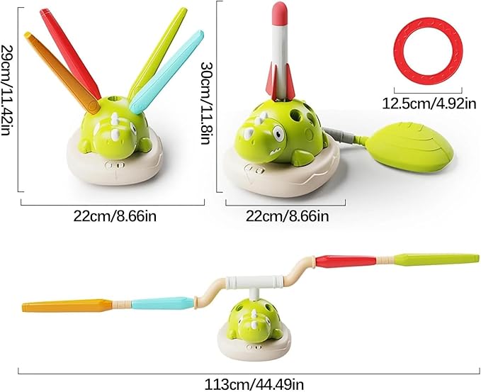 3 in 1 Dinosaur Rocket Launcher, Spinning Dinosaur Toy with Remote Control, Musical Jump and Toss, Indoor & Outdoor Sports Toys