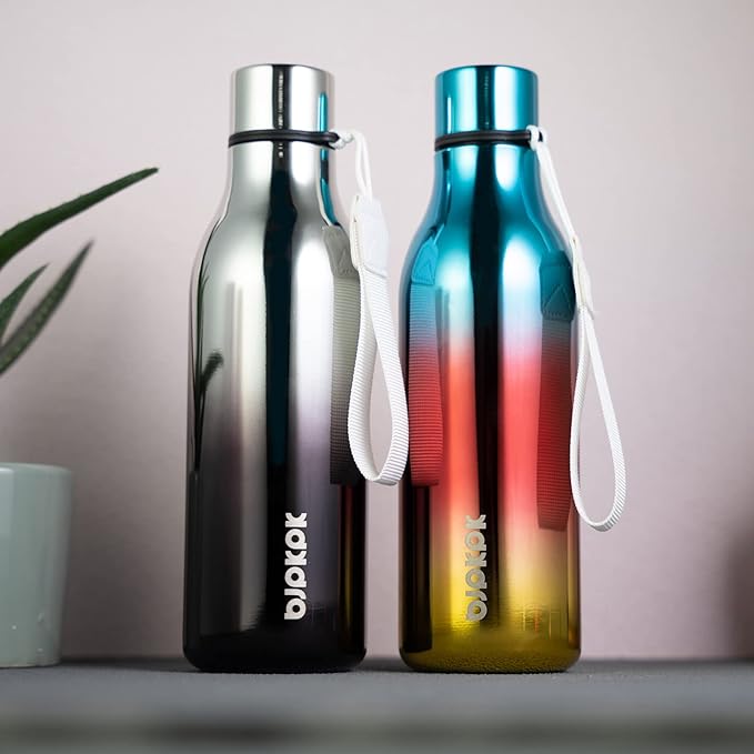 BJPKPK Insulated Water Bottles, 18 oz Stainless Steel Metal Water Bottle with Strap, BPA Free Leak Proof Thermo,Mugs,Flasks, Reusable Water Bottle for Sports & Travel, Caribbean Sunrise