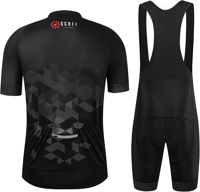 GCRFL Men's Cycling Jersey Set Road Bike Shorts Sleeves Jersey Zipper Pokcet Bib Shorts with Padded, Cycling Clothing kit Men