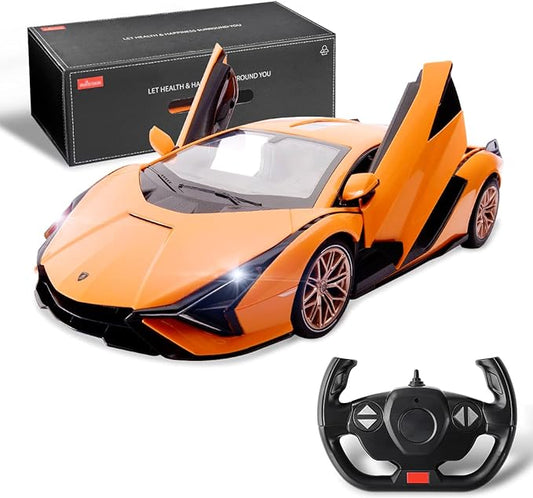 BEZGAR Remote Control Car - 1:14 Lambo Sián FKP 37 Electric Sport Racing Toy Car with Open Door, 2.4Ghz Licensed RC Car Series for Girls and Boys Age 8 9 10 11 12 Years Holiday Ideas Gift (Orange)