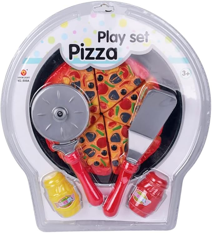 11 PCS Pizza Party Toy Play Set for Kids, Pizza Pie Pretend Play Food - Slice and Serve Plastic Kitchen Cooking and Cutting Playset