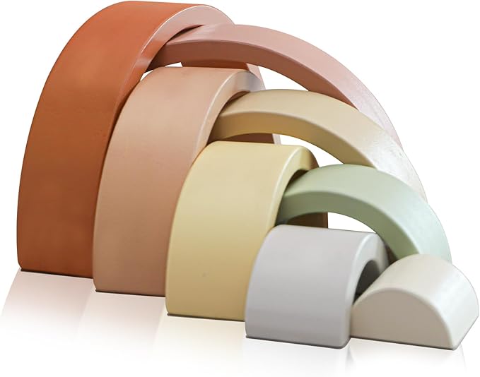 Asweets Wooden Stackable Rainbow Toy, 8 PCS Wooden Building Blocks Set for 1 2 3 Baby, Kids and Toddlers, Montessori Rainbow Nesting Puzzle, Best for 18M+, Cognitive Development (Blue)