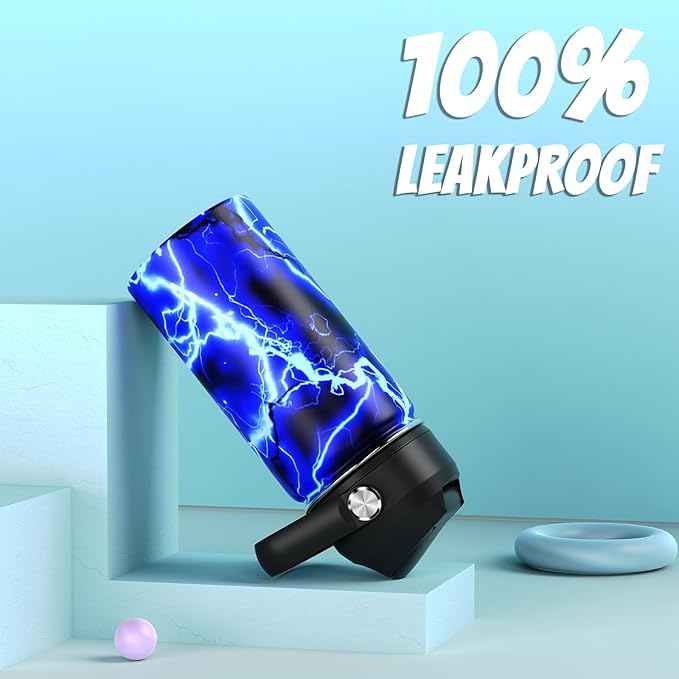 14oz Kids Insulated Water Bottle with Straw Lid - 18/8 Stainless Steel Kid Cup Travel Tumbler Double Wall Vacuum Leak Proof Portable Toddler Water Bottle (Lightning）