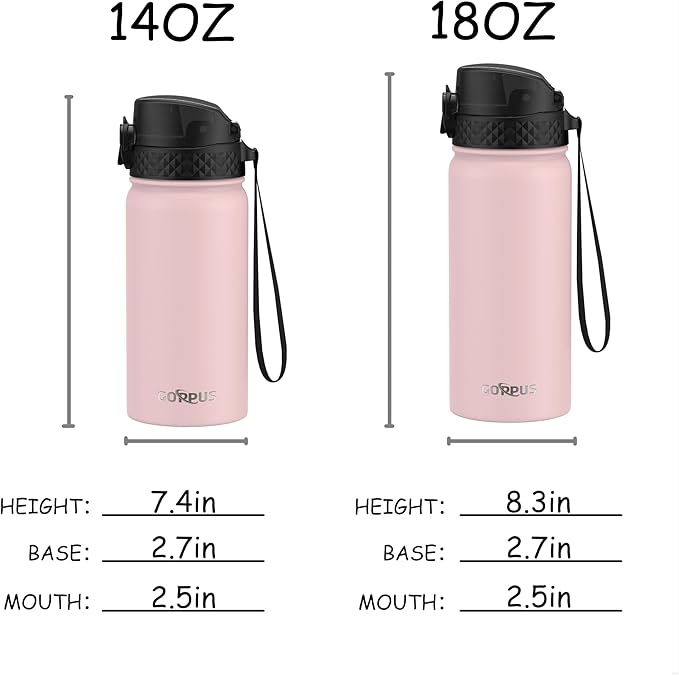 GOPPUS Kids Water Bottle (Straw Lid) - 14 Oz Stainless Steel Travel Bottle, Double Wall Vacuum Leak Proof Kids Cup for School Boys Girls,Unicorn Fields