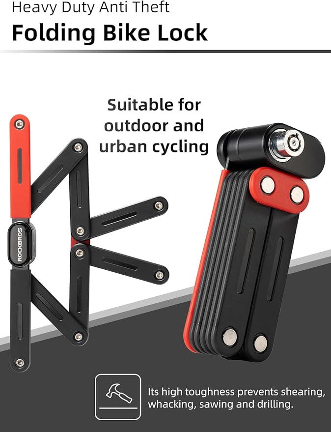ROCKBROS Folding Bike Lock 120cm/47.24inch with 2 Keys Bike Locks E Bicycle Non Theft Heavy Duty Electric Scooter Lock for Ebike Motorcycle E Bicycle