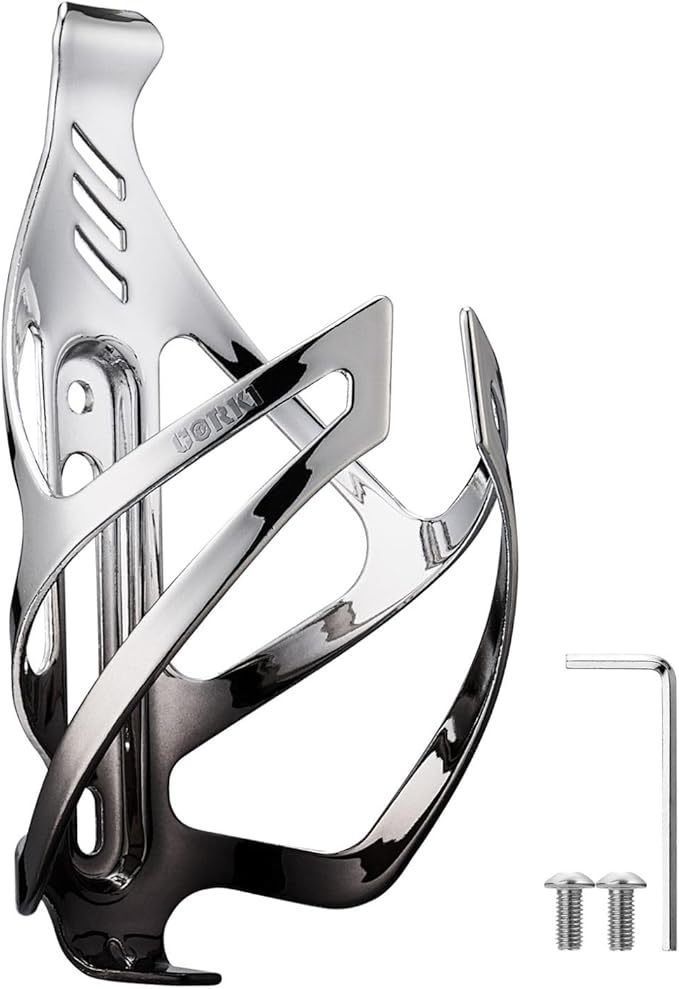 Corki Cycles Bike Water Bottle Holder Aluminum Alloy, Universal Bike Water Bottle Cage for Road, Mountain and Gravel Bikes - 1 Pack - Black Silver