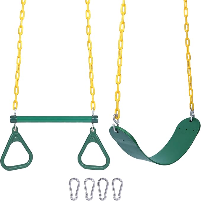 RedSwing Trapeze Swing Bar Rings and Swing Seat for Kids,Heavy Duty Safe Playground Swings Set Replacement for Children's Indoor and Outdoor Play, 330 Pounds Capacity, Green