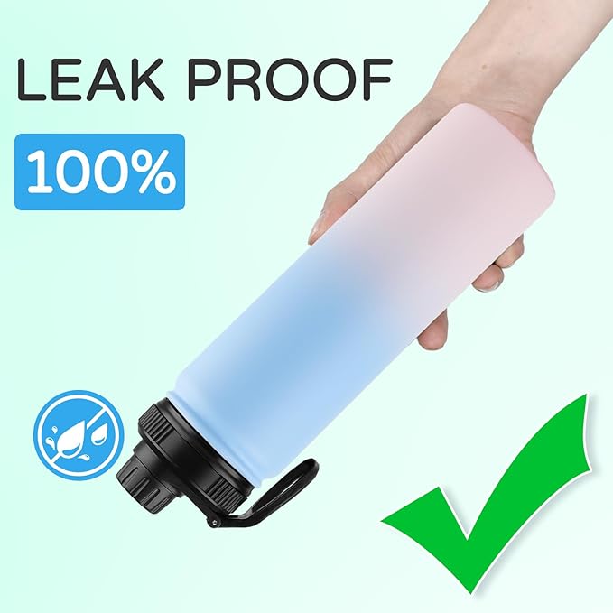 DOMICARE Insulated Water Bottle, 22 oz Vacuum Insulated Stainless Steel Reusable Sports Bottle with Straw Lid & Spout Lid for Travel, Camping, Bike, Leakproof, Blue/Pink, 4 Pack