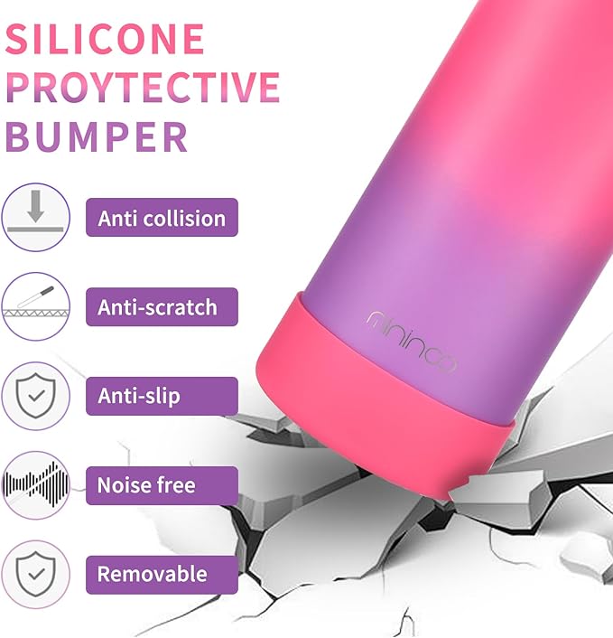 mininoo Girls Water Bottle for School, 16oz Stainless Steel Insulated Metal Water Bottle with Straw Lid for Boys (Punch/Purple)