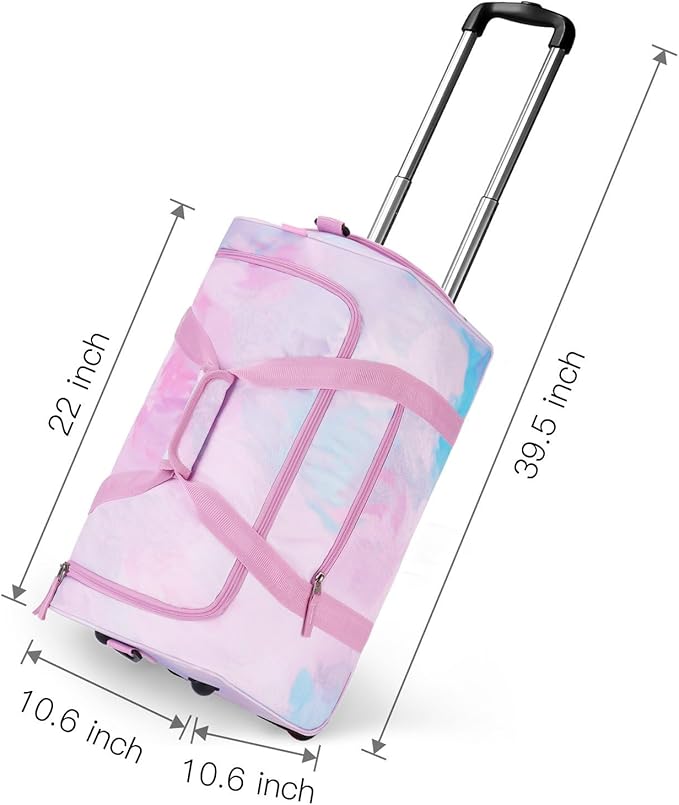 Choco Mocha Girls Fade Pink Suitcase with Wheels Kids Purple Rolling Duffle Bag for Camping Teen Girls Toddler Luggage Bag for Travel, 22inch