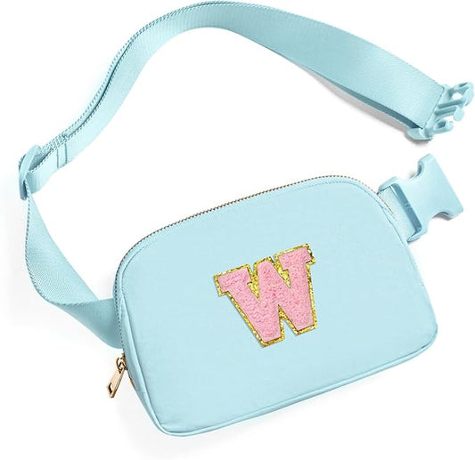 Gitus Gifts for 7 8 9 10 11 Year Old Girls Belt Bag Fanny Pack Crossbody Bags with Initial Letter Patch Birthday Gifts for Daughter Sister Friends Teen girls (Icing Blue-W)