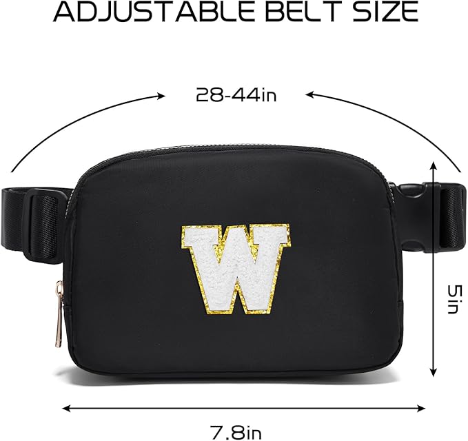 Gitus Birthday Gifts for 8 9 10 11 12 13 Year Old Girls Personalized Fanny Pack Crossbody Bags with Initial Letter Patch Belt Bag for Teen Girls Cute Trendy Stuff Travel Essentials (Black-W)