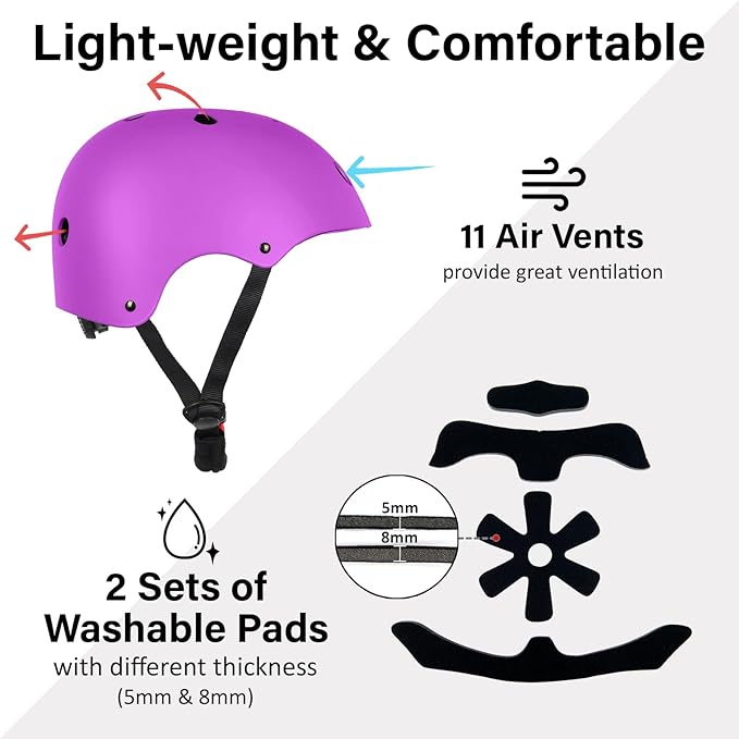 Skateboard Bike Helmet, Lightweight Adjustable, Multi-Sport for Bicycle Skate Scooter, 3 Sizes for Adult Youth & Kids