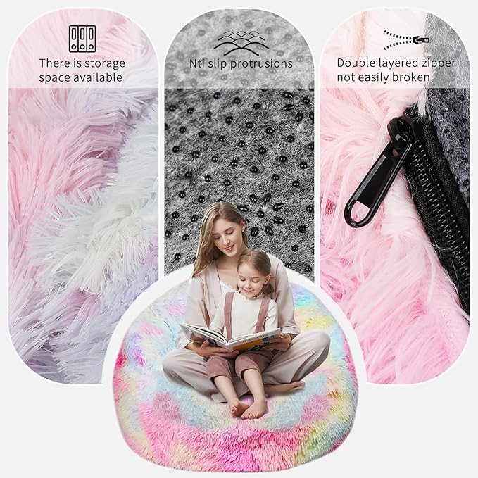 Fluffy Faux Fur Bean Bag Chair for Living Room, Bean Bag Chairs for Kids/Teens,Premium Furry Anti-Slip Bean Bag for Organizing Plush Toys