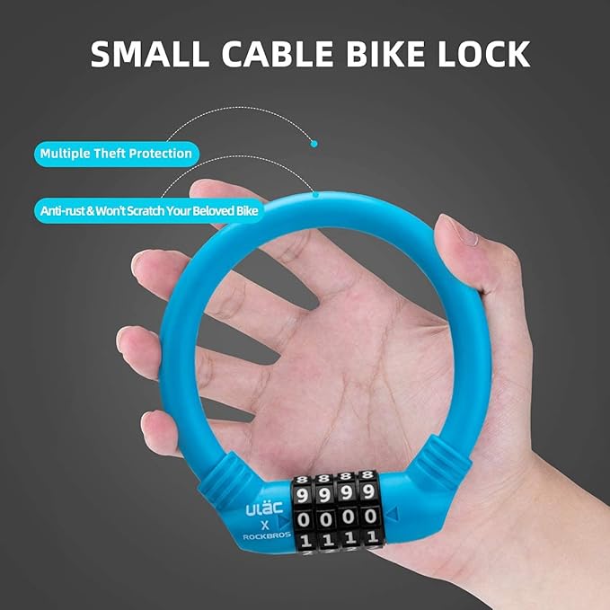 ROCKBROS Bike Lock Cable Lightweight Bike Locks with Combinations Small Bike Cable Lock Anti-Theft Bike Wheel Lock 12MM Blue