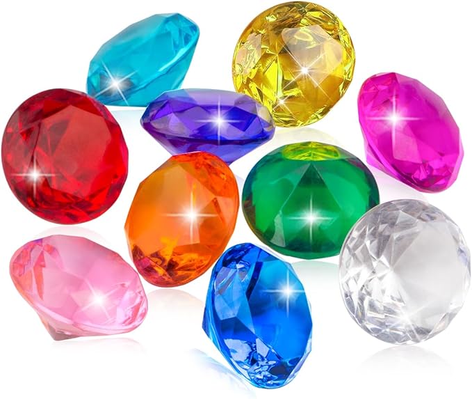 25pcs Diving Gems Pool Toys,1.5in Big Colorful Diamond, Pool Games for Kids, Large Acrylic Gems Dive Toys Pirate Treasure, Pool Jewels Diving Toys