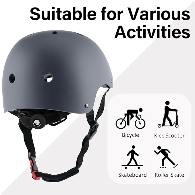 Skateboard Bike Helmet, Lightweight Adjustable, Multi-Sport for Bicycle Skate Scooter, 3 Sizes for Adult Youth & Kids