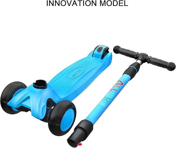 Allek Kick Scooter B03, Lean 'N Glide 3-Wheeled Push Scooter with Extra Wide PU Light-Up Wheels, Any Height Adjustable Handlebar and Strong Thick Deck for Children from 3-12yrs (Aqua Blue)