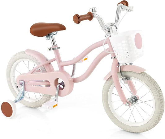 HONEY JOY Kids Bike, 12 14 16 18 20 Inch Toddler Bikes w/Training Wheels, Handbrake & Coaster Brake, Fully Enclosed Chain, Adjustable Handlebar & Seat, Kids Bicycle w/Basket, Girls Boys Bike 3-8