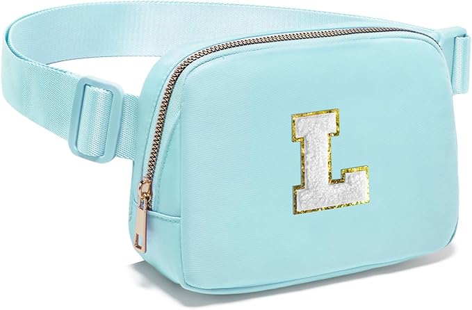 Gitus Birthday Gifts for 8 9 10 11 12 13 Year Old Girls Personalized Fanny Pack Crossbody Bags with Initial Letter Patch Belt Bag for Teen Girls Cute Trendy Stuff Travel Essentials (Icingblue-L)