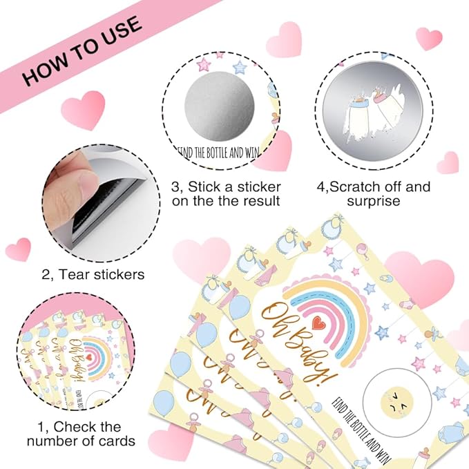 50 Psc Oh Baby Scratch off Game Cards, Funny Rainbow Scratch Cards for Birthday Baby Shower Party, Lottery Group Enterprises Games Activity Supplies, Baby Shower Birthday Party Supplies