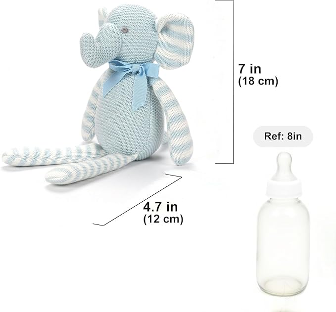 100% Organic Cotton Baby Elephant Stuffed Animal 7.1" | Blue Soft Toy for Newborn