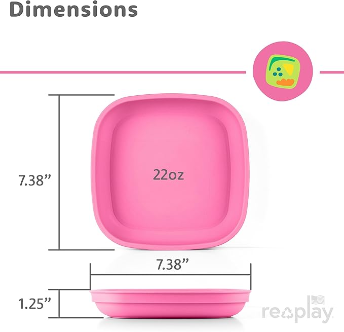 Re-Play Toddler Plates - 22 Oz. Deep-Walled Flat Kids Plates - Dishwasher & Microwave Safe - Made in USA - Set of 4-7.37" x 7.37" x 1.25" - Princess+