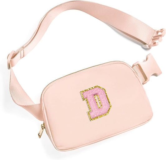 Gitus 6 7 8 9 10 Year Old Girl Gifts Belt Bag Fanny Pack Crossbody Bags with Initial Letter Patch Things for Teen Girls Easter Gifts for Girls Travel Essentials（Coral Pink-D）