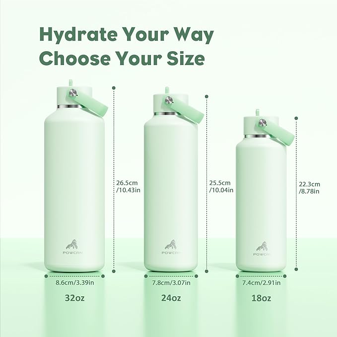 POWCAN 24 oz Double Walled Insulated Water Bottle with Straw: Leakproof, Cup Holder Friendly, BPA-free, Top Handle, Stainless Steel Water Bottle for Adult, Student, Nurse, Commuter, Bag (Mint Dew)