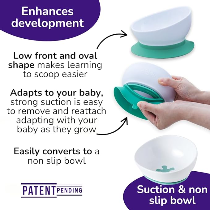 Doddl Toddler Plate & 2-in-1 Bowl Set (6 Months–4 Years) – Suction Baby Dish Converts to Non-Slip Toddler Bowl, Easy-Scooping Feeding Set (Fresh Green Triple Pack)