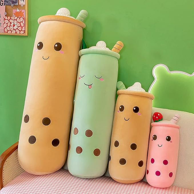 Cute Plushies Plush Plushie Long Plush Pillow Bubble Tea Stuffed Animal Gift for Kids Adults (Green Plush,16 Inch)