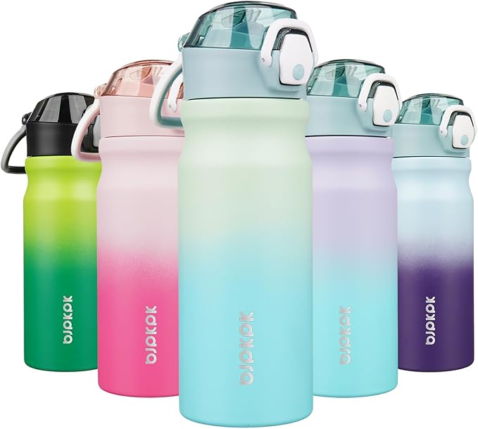 BJPKPK Insulated Water Bottle 18oz Stainless Steel Water Bottles With Straw And Carry Handle Double Wall Metal Thermo,Mint