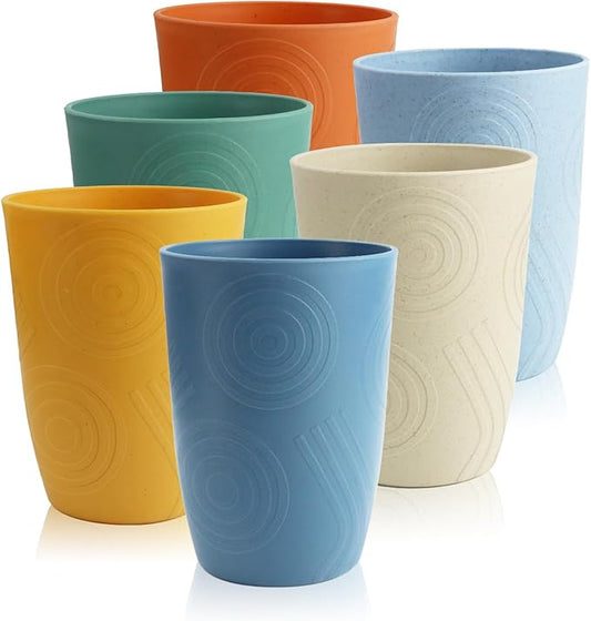 12 oz Wheat Straw Cups Set of 6, Alternatives to Plastic Cups Reusable, Unbreakable Drinking Glasses, Dishwasher Safe Drinking Cup, Small Water Cup for Kitchen (Multicolor)